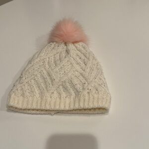 Old Navy Girls white winter hat w/ sequins and pink Pom Pom, EUC
